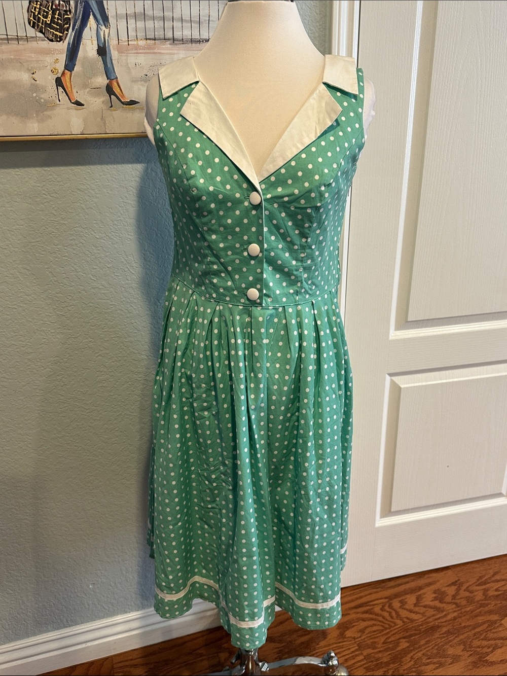 Hell Bunny Vixen Sz Large Mint Polka Dot Vintage-Inspired Midi Dress • NEW!